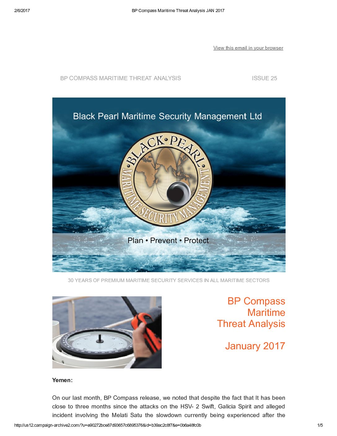 BP Compass maritime threat analysis newsletter cover